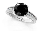 White gold Fancy Black Round Cut Cut Diamond Milgrain Pave Band Four-Prong Setting Ring_4