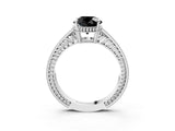 White gold Fancy Black Round Cut Cut Diamond Milgrain Pave Band Four-Prong Setting Ring_6