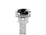 White gold Fancy Black Round Cut Cut Diamond Milgrain Pave Band Four-Prong Setting Ring_8