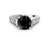 White gold Fancy Black Round Cut Cut Diamond Pavé Band Solitaire with Four-Prong Setting