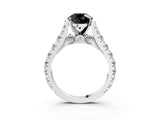 White gold Fancy Black Round Cut Cut Diamond Pavé Band Solitaire with Four-Prong Setting_3