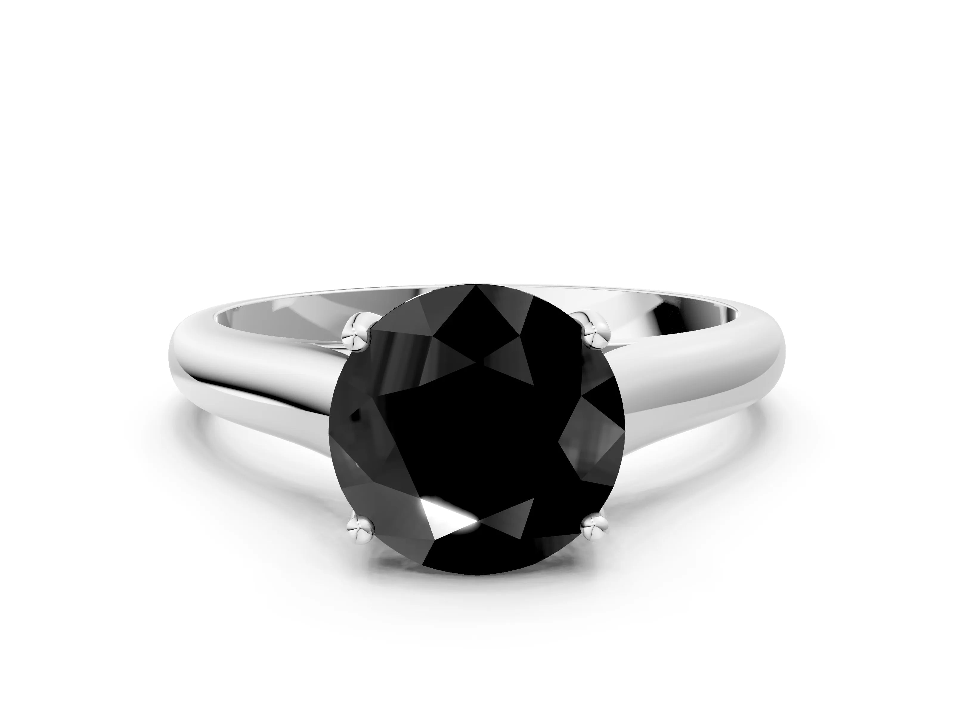 White gold Fancy Black Round Cut Cut Diamond Solitaire Engagement Ring with Tapered Plain Band and Four-Prong Setting_12