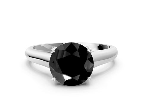 White gold Fancy Black Round Cut Cut Diamond Solitaire Engagement Ring with Tapered Plain Band and Four-Prong Setting_12