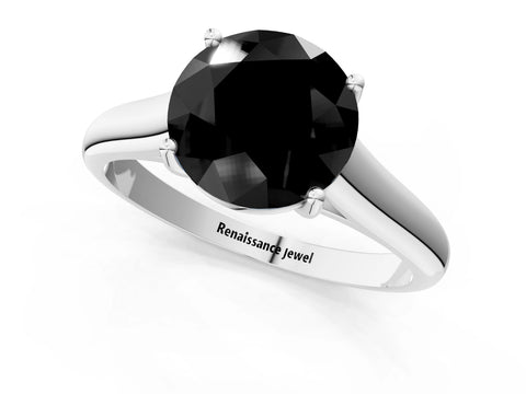 White gold Fancy Black Round Cut Cut Diamond Solitaire Engagement Ring with Tapered Plain Band and Four-Prong Setting_13