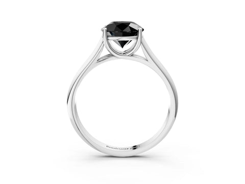 White gold Fancy Black Round Cut Cut Diamond Solitaire Engagement Ring with Tapered Plain Band and Four-Prong Setting_15