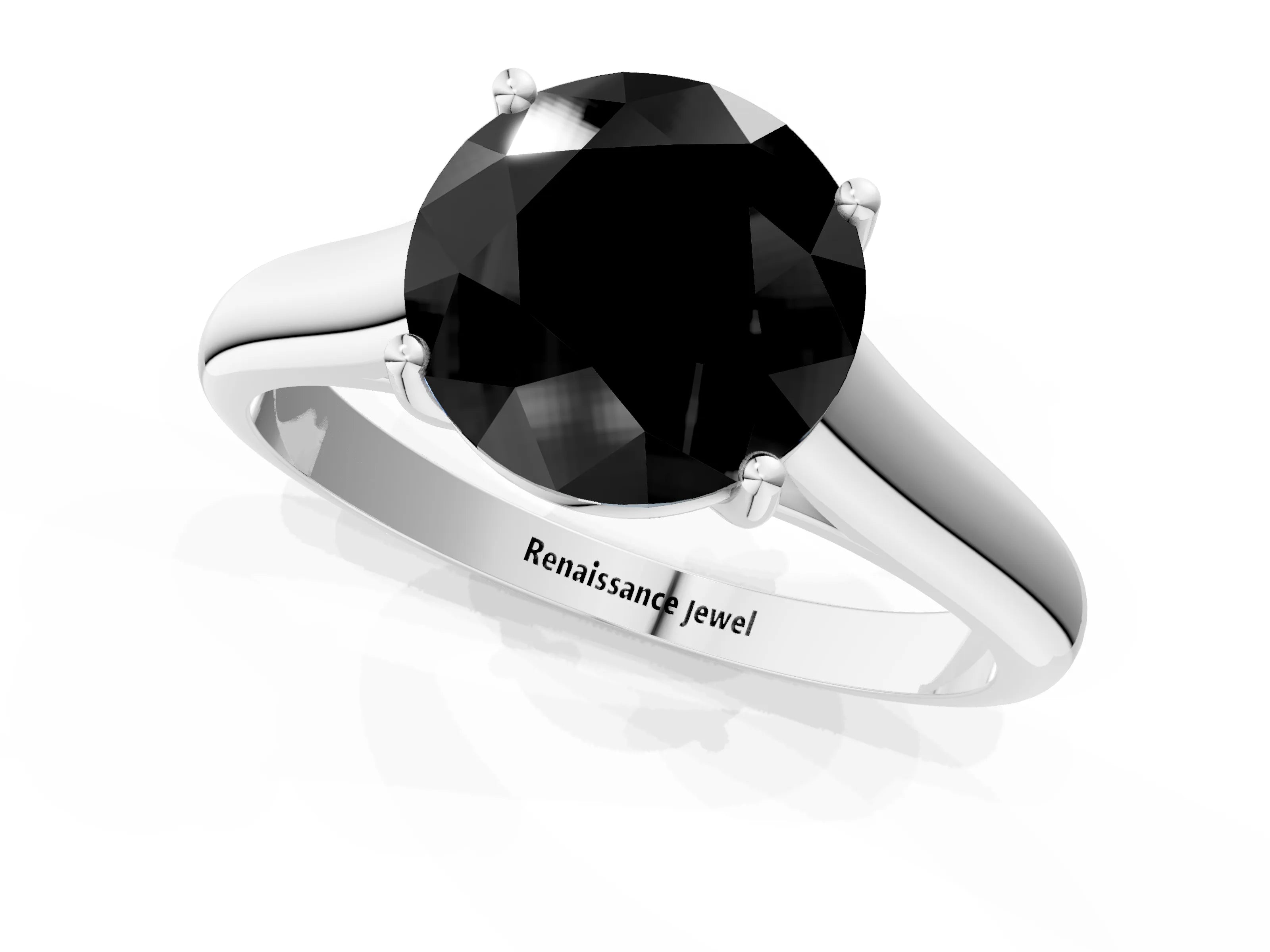 White gold Fancy Black Round Cut Cut Diamond Solitaire Engagement Ring with Tapered Plain Band and Four-Prong Setting_1