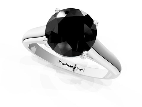White gold Fancy Black Round Cut Cut Diamond Solitaire Engagement Ring with Tapered Plain Band and Four-Prong Setting_1