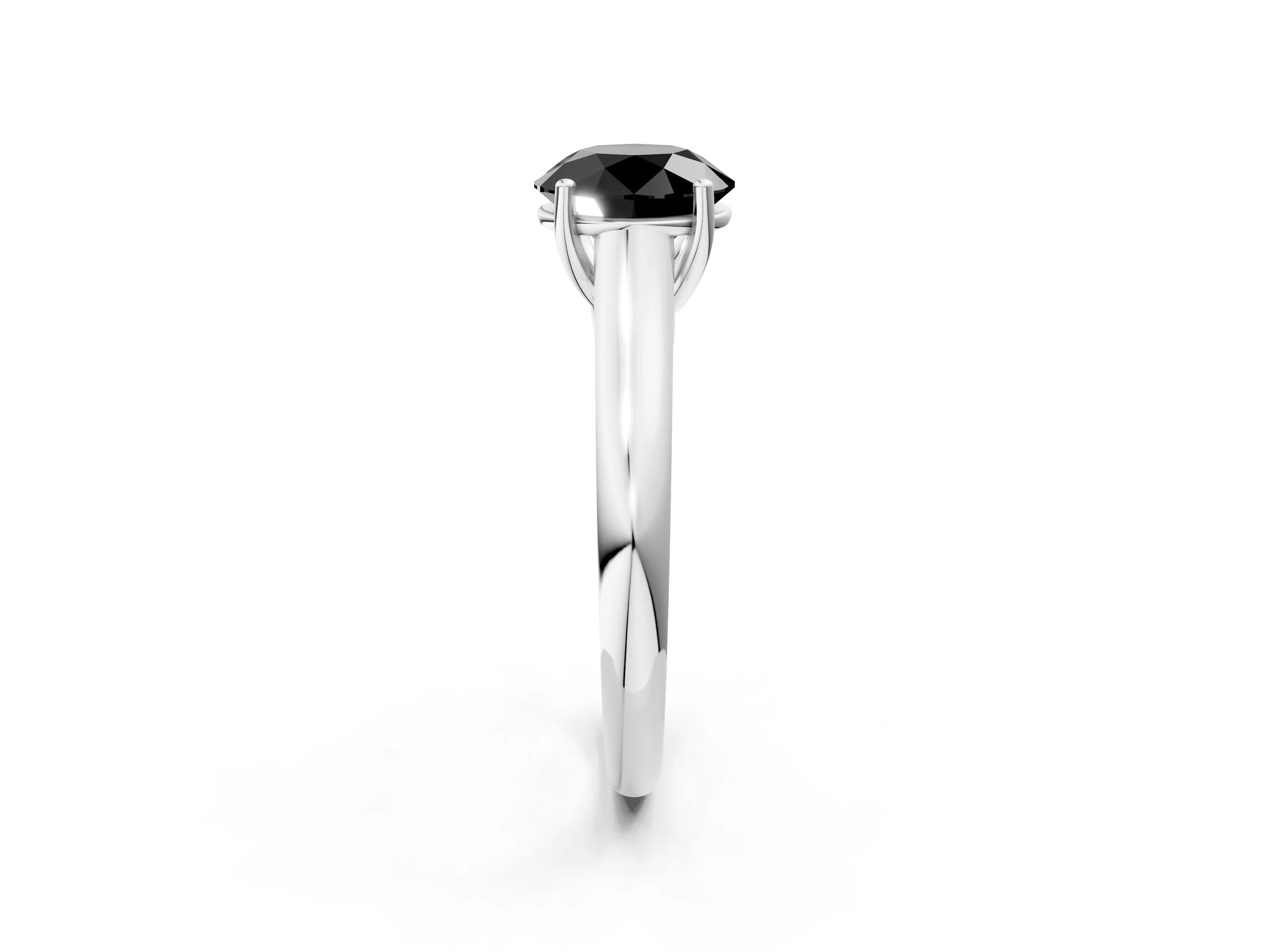 White gold Fancy Black Round Cut Cut Diamond Solitaire Engagement Ring with Tapered Plain Band and Four-Prong Setting_2