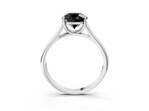 White gold Fancy Black Round Cut Cut Diamond Solitaire Engagement Ring with Tapered Plain Band and Four-Prong Setting_3
