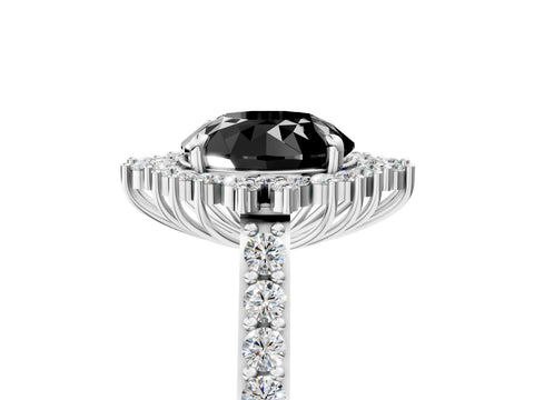 White gold Fancy Black Round Cut Cut Diamond Sunburst Halo Engagement Ring with Pavé Band_17