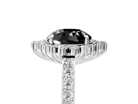 White gold Fancy Black Round Cut Cut Diamond Sunburst Halo Engagement Ring with Pavé Band_5