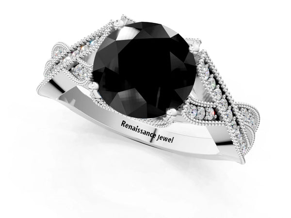White Gold Round Graduated Pave Twist Engagement Ring Setting for Black Center