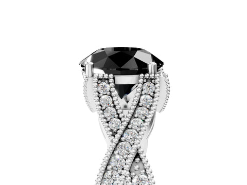 White gold Fancy Black Round Cut Cut Diamond Twisted Band with Milgrain Pave Setting and Four-Prong Setting_17