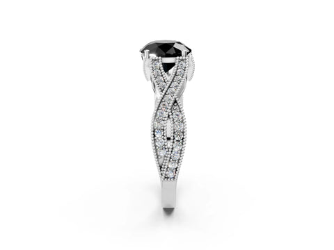 White gold Fancy Black Round Cut Cut Diamond Twisted Band with Milgrain Pave Setting and Four-Prong Setting_2