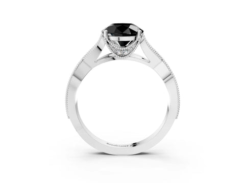 White gold Fancy Black Round Cut Cut Diamond Twisted Band with Milgrain Pave Setting and Four-Prong Setting_3