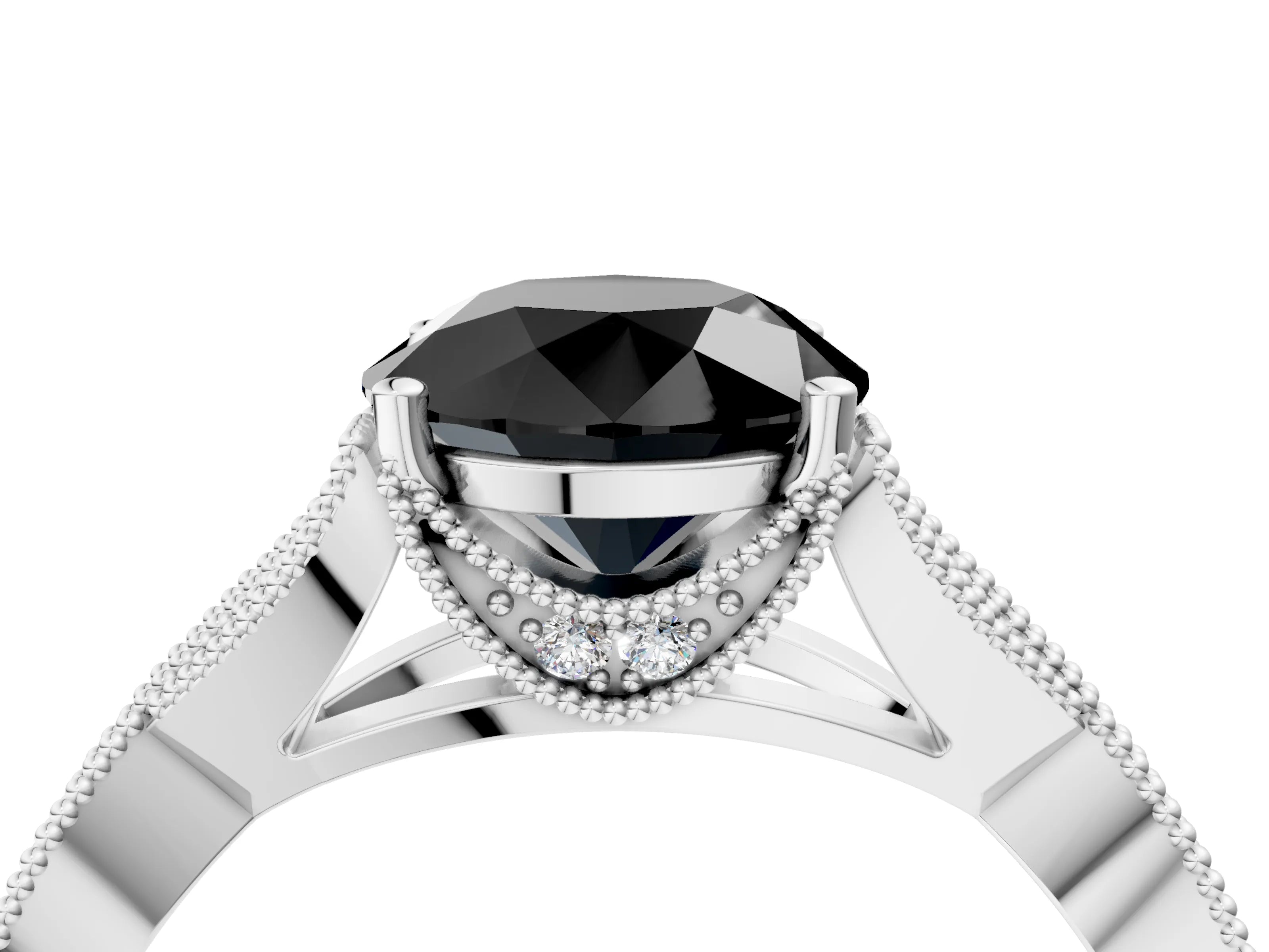 White gold Fancy Black Round Cut Cut Diamond Twisted Band with Milgrain Pave Setting and Four-Prong Setting_4