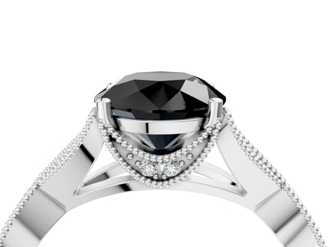 White gold Fancy Black Round Cut Cut Diamond Twisted Band with Milgrain Pave Setting and Four-Prong Setting_4