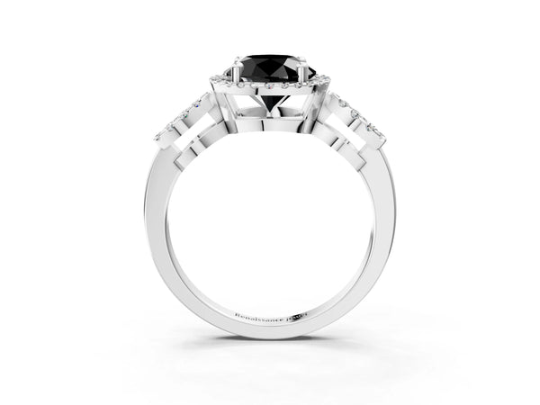 White Gold Round Pave Infinity Halo Engagement Ring Setting for Black Center