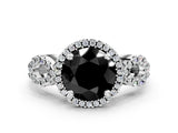 White gold Fancy Black Round Cut Cut Halo Diamond Infinity Band with Four-Prong Setting