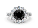 White gold Fancy Black Round Cut Cut Halo Diamond Pavé Engagement Ring with Milgrain Detailing_12