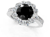 White gold Fancy Black Round Cut Cut Halo Diamond Pavé Engagement Ring with Milgrain Detailing_13