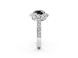 White gold Fancy Black Round Cut Cut Halo Diamond Pavé Engagement Ring with Milgrain Detailing_14