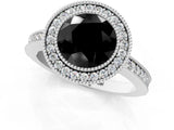 White gold Fancy Black Round Cut Cut Halo Pavé Diamond Ring_1