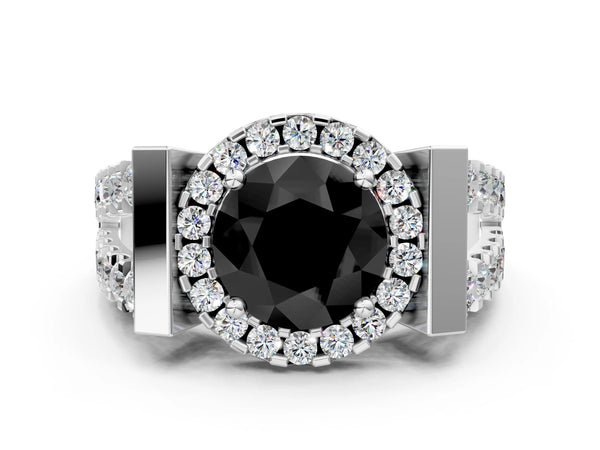 White Gold Round Halo Split Shank Engagement Ring Setting for Black Center