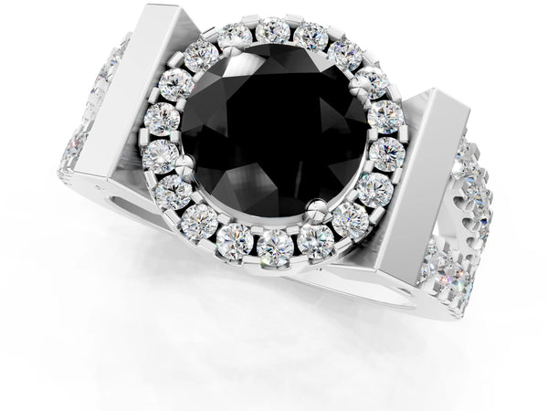White Gold Round Halo Split Shank Engagement Ring Setting for Black Center