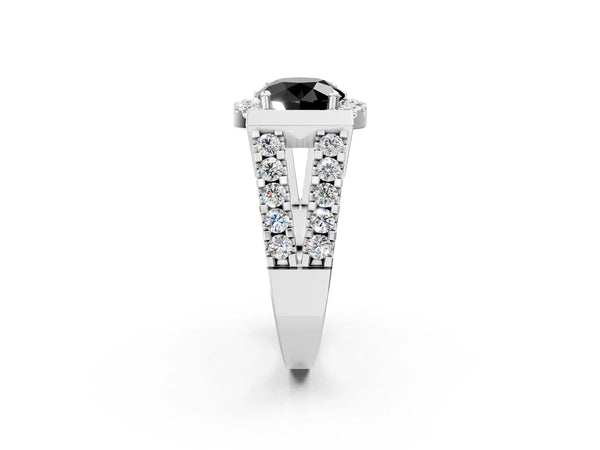White Gold Round Halo Split Shank Engagement Ring Setting for Black Center