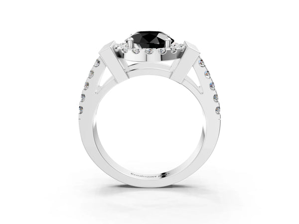 White Gold Round Halo Split Shank Engagement Ring Setting for Black Center