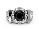White gold Fancy Black Round Cut Cut Halo Split Shank Prong Set Ring