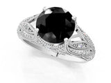 White gold Fancy Black Round Cut Cut Milgrain Pave Diamond Engagement Ring with Four-Prong Setting_4