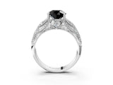 White gold Fancy Black Round Cut Cut Milgrain Pave Diamond Engagement Ring with Four-Prong Setting_6