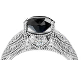 White gold Fancy Black Round Cut Cut Milgrain Pave Diamond Engagement Ring with Four-Prong Setting_7