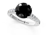White gold Fancy Black Round Cut Cut Pavé Band Solitaire Ring with Four-Prong Setting_1