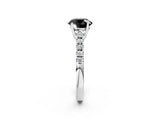 White gold Fancy Black Round Cut Cut Pavé Band Solitaire Ring with Four-Prong Setting_2