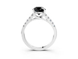 White gold Fancy Black Round Cut Cut Pavé Band Solitaire Ring with Four-Prong Setting_3