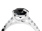 White gold Fancy Black Round Cut Cut Pavé Band Solitaire Ring with Four-Prong Setting_4