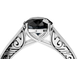 White gold Fancy Black Round Cut Cut Pave Band Milgrain Solitaire Ring_10