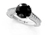 White gold Fancy Black Round Cut Cut Pave Band Milgrain Solitaire Ring_1