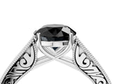 White gold Fancy Black Round Cut Cut Pave Band Milgrain Solitaire Ring_4