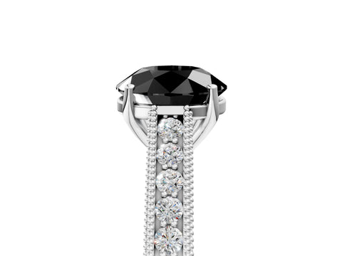 White gold Fancy Black Round Cut Cut Pave Band Milgrain Solitaire Ring_5