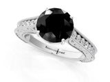 White gold Fancy Black Round Cut Cut Pave Band Milgrain Solitaire Ring_7