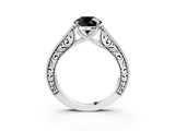 White gold Fancy Black Round Cut Cut Pave Band Milgrain Solitaire Ring_9
