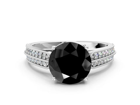 White gold Fancy Black Round Cut Cut Pave Split Shank Engagement Ring with Four-Prong Setting_12