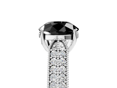 White gold Fancy Black Round Cut Cut Pave Split Shank Engagement Ring with Four-Prong Setting_17