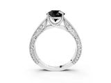 White gold Fancy Black Round Cut Cut Solitaire Engraved Band with Four-Prong Setting_3