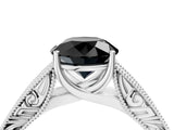 White gold Fancy Black Round Cut Cut Solitaire Engraved Band with Four-Prong Setting_4