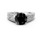 White gold Fancy Black Round Cut Cut Solitaire Engraved Band with Four-Prong Setting